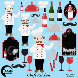 COMBO Kitchen clipart, Chefs clipart, Restaurant clipart, Cafe Clipart,  Fine Dining Clipart, Wine and Cooking Digital Papers | AMBillustrations