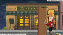 A Female Assistant Knocking On A Door and Outside A Fancy Restaurant  Background