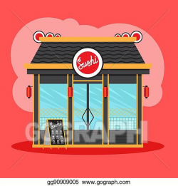 Vector Illustration - Sushi restaurant front view. Stock ...