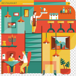 Restaurant Flat design Illustration, Retro restaurant model ...