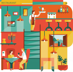 Restaurant Flat design Illustration - Retro restaurant model 2891 ...