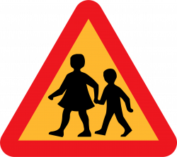 Clipart - children crossing road sign