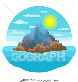 Vector Art - Illustration of rocky island in ocean ...