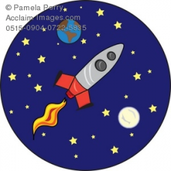 Clip Art Illustration of a Cartoon Rocket Ship In Space ...
