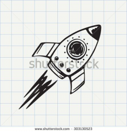 Rocket ship doodle icon. Hand drawn sketch in vector ...