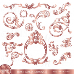 Rose Gold Clip Art / BAROQUE ACCENTS Clipart / Instant Downloads, Classic  Wedding Clipart Filigree Clip Art