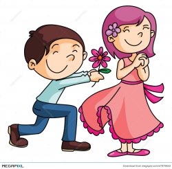 Boy Gives A Rose To Girl Illustration 47879843 - Megapixl