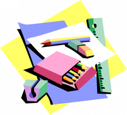 Colored Pencils with Eraser and Ruler - Vector Image