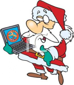 Cartoon of Santa Claus Holding a Laptop - Royalty Free ...