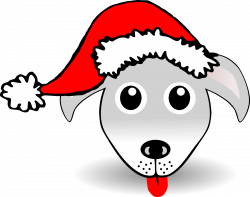 Clipart - Funny Dog Face Grey Cartoon with Santa Claus hat