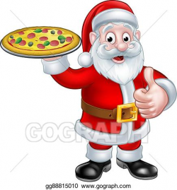 EPS Illustration - Cartoon santa claus holding pizza. Vector ...