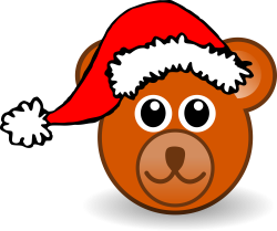 OnlineLabels Clip Art - Funny Teddy Bear Face Brown With Santa Claus Hat
