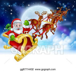 Vector Art - Santa reindeer sleigh cartoon christmas scene ...