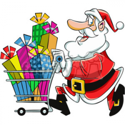 santa with shopping cart full of presents clipart. Royalty-free clipart #  400421