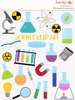 Science laboratory clip art set, scientist, chemistry, biology, testing  lab, science clipart symbols, beaker, microscope, big bang (LC55)