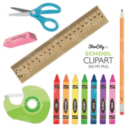 School clipart, Ruler clipart, Crayon clipart, Scissor clip art, Pencil  Clipart for Stickers, Planner Sticker Graphics, Eraser and tape art
