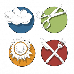 Euclidean vector Icon - Sun clouds scissors knife and fork 626*626 ...
