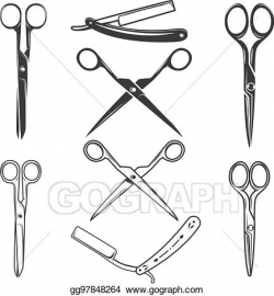 Vector Clipart - Set of the scissors and razors icons ...
