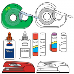 Cut and Paste Clipart - Scissors, Glue, Tape, Stapler Paperclip, Thumbtacks