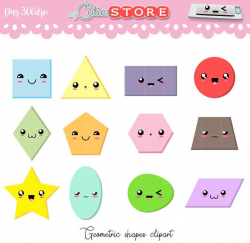 Kawaii geometric shapes clipart set - cute but functional digital graphics  great for scraps - school and learning exercises - blogs