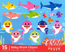 15 Family Sharks clipart Character .dxf .eps files, SVG layered and images  .PNG Silhouettes handcrafted in scalable format