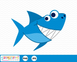Shark clipart, summer ocean digital art instant download