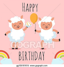 Clip Art Vector - Happy birthday greeting card with cute ...
