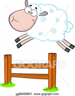 Vector Art - White sheep jumping over the fence. EPS clipart ...