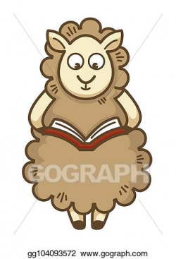 Vector Clipart - Cute fluffy sheep with curly wool reads ...