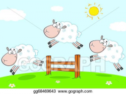 Vector Art - Three funny sheep jumping . Clipart Drawing ...