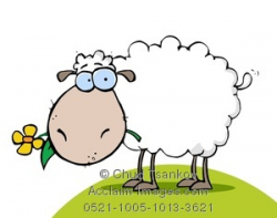 Clipart Image of A Flower In the Mouth of a Wooly Sheep