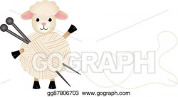 Vector Illustration - Sheep with wool yarn and knitting n ...