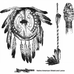 Vector art of Native American Weapons - buffalo hide shield ...