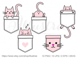 Cute cat in a pocket, digital clip art set for t-shirt, bag, gift for pet  lovers, black cat SVG, PNG, JPG, eps, vector, instant download