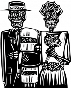 Skeleton clipart couple - Pencil and in color skeleton clipart couple