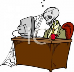A Skeleton Sitting At An Office Desk - Royalty Free Clipart ...