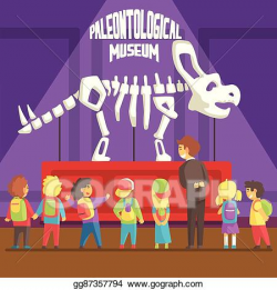 Vector Illustration - Groop of school kids in paleontology ...