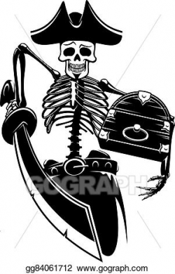 EPS Illustration - Pirate skeleton with treasures and sword ...
