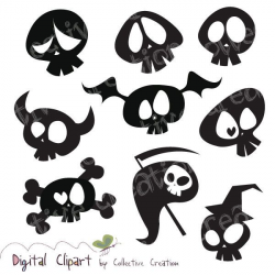 Cute Cartoon Skull Silhouette Clipart By Collectivecreation ...