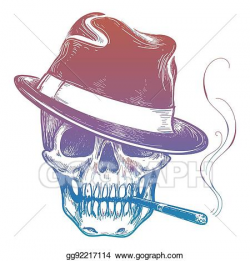 Clip Art Vector - Gangster colorful skull with cigarette ...