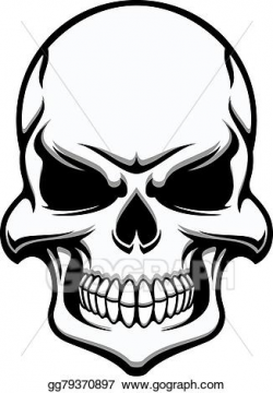 Vector Stock - Black and white eerie human skull. Clipart ...
