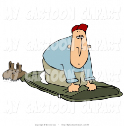 Clip Art of a Woodsy White Man Unrolling His Green Sleeping ...