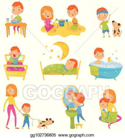 Vector Art - Daily routine of little boy. kid eating ...
