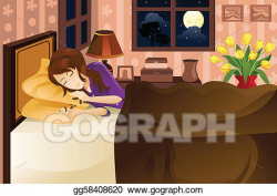 Vector Stock - Woman sleeping on bed. Clipart Illustration ...