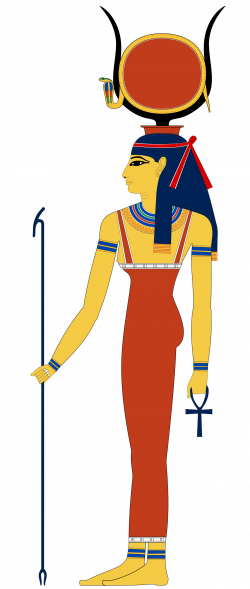 Hathor - The goddess Hathor wearing her headdress, a sun disk with ...