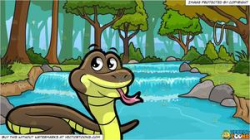 A Snake Slithering Around and River Running Through A Forest Background