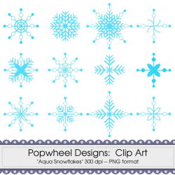 Aqua Snowflakes -- Winter Snow -- Digital Clip Art Pack -- Printable --  Personal and Commercial Use
