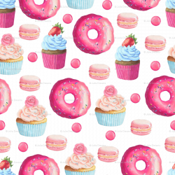 Pink Donut and Cupcake wallpaper - julia_dreams - Spoonflower