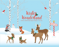 Winter Wonderland clipart, Woodland animals, winter scene ...
