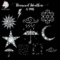 Diamond weather, diamonds clipart, weather clip art, diamond rain confetti,  digital frame, rainy clouds, sparkling moon, shiny sun, gems umb
